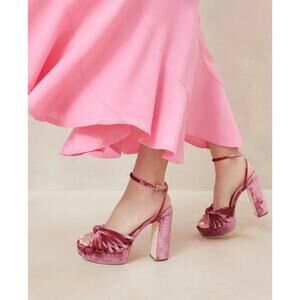 Loeffler Randall Rivka Knot Strappy Platform Sandals Heels Tea Rose Velvet 6